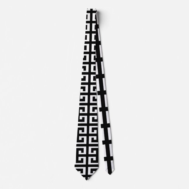 black white greek key mens necktie neck tie (Front)