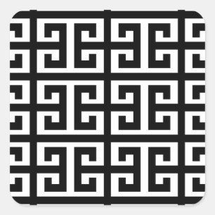 black white greek key square sticker