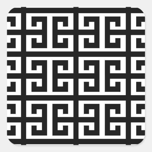 black white greek key square sticker (Front)