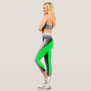 Black, white, green, blocks and oval, modern yoga capri leggings