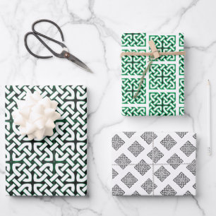 Black White Green Celtic Knot Pattern Wrapping Paper Sheet
