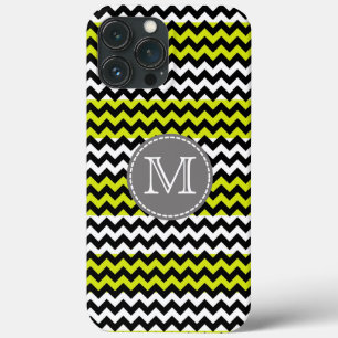 Black White Green Chevron Zigzag Monogram iPhone 13 Pro Max Case
