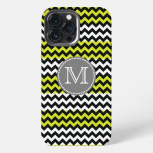 Black White Green Chevron Zigzag Monogram iPhone 13 Pro Max Case