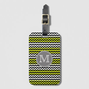 Black White Green Chevron Zigzag Monogram Luggage Tag