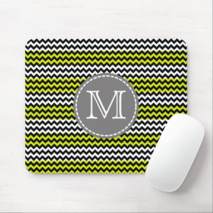 Black White Green Chevron Zigzag Monogram Mouse Mat