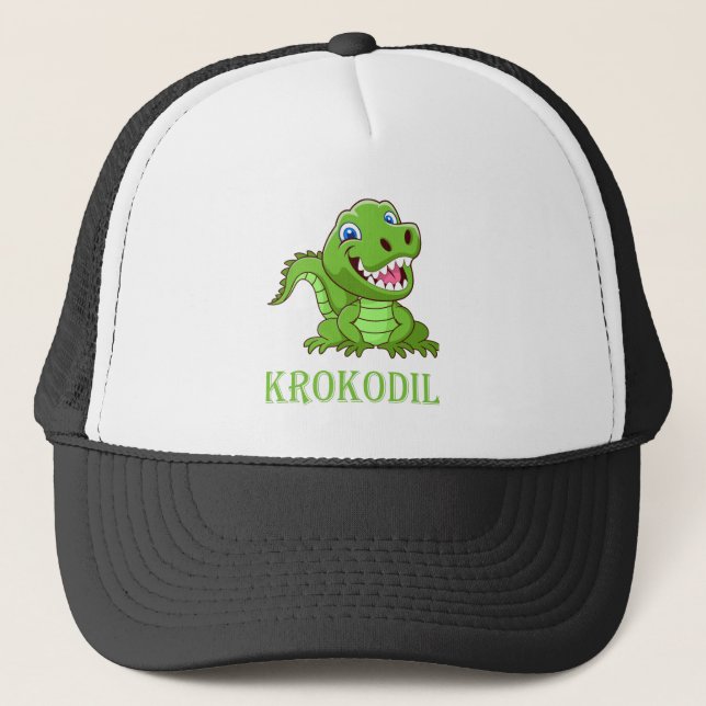 black white green crocodile trucker hat (Front)