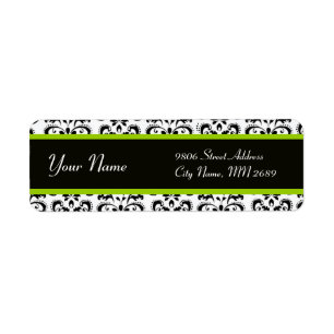 BLACK WHITE GREEN DAMASK