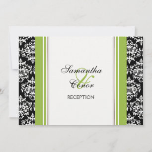 Black white green damask wedding engagement invitation