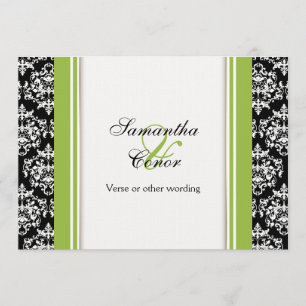 Black white green damask wedding engagement invitation