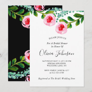 Black White Green  Eucalyptus Floral Bridal Shower Invitation