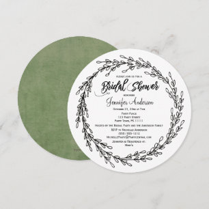 Black White Green Floral Botanical Bridal Shower Invitation