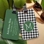 Black White Green Houndstooth Pattern Monogram Luggage Tag<br><div class="desc">A classic and preppy design for anyone. Trendy colours and monograms are available. A retro pattern with a modern twist. Items are easier to customise when you replace all text first. If your art still needs to be adjusted, click on the Customise This button. This will take you to a...</div>