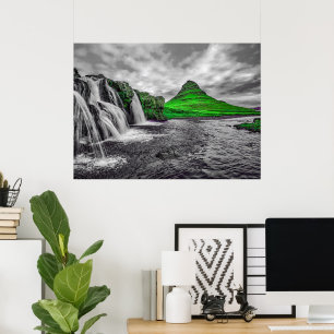 Black White Green Mountain Monochrome Canvas Poster