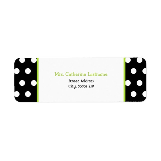 Black White & Green Polka Dot Address Label (Front)