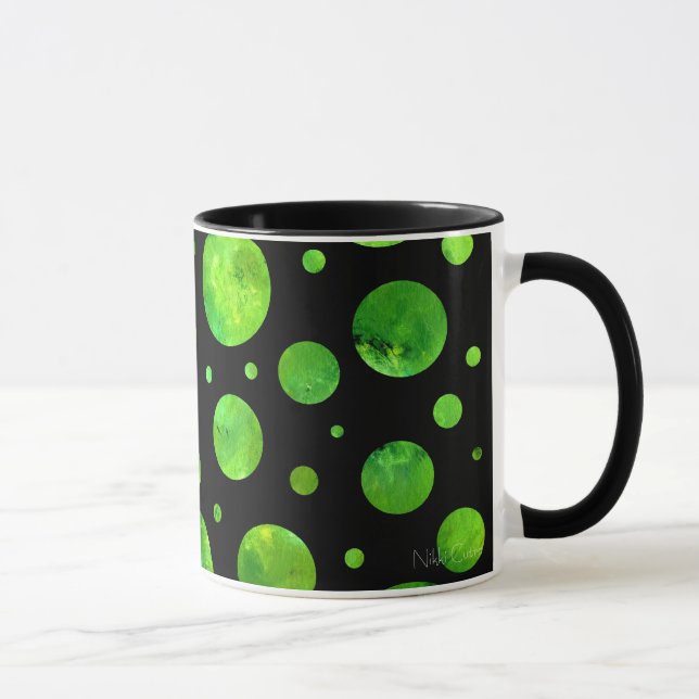 Black & White Green Polka Dots Mug (Right)