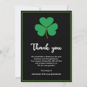 Black White Green Shamrock Clover Irish Funeral Thank You Card