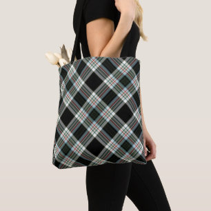 Black, White, Green Tartan, Plaid Tote Bag