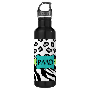Black White Green & Turquoise Zebra & Cheetah Skin 710 Ml Water Bottle