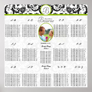 Black White Green Wedding Photo Seating Chart