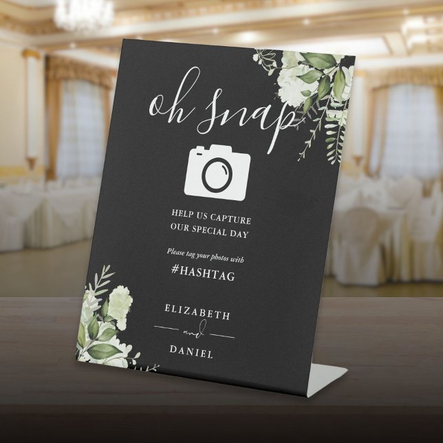 Black White Greenery Floral Script Oh Snap Photo Pedestal Sign (Black White Greenery Floral Script Oh Snap Photo Pedestal Sign)
