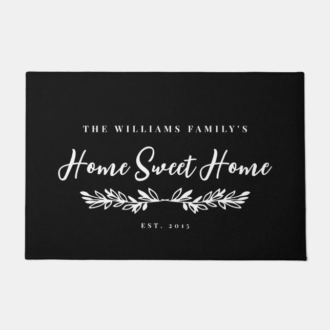 Black & White Greenery Home Sweet Home Doormat (Front)