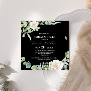 Black & White greenery Square Bridal Shower Invitation