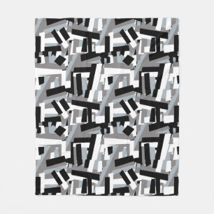 Black white grey abstract geometric patches fleece blanket