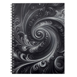 Black White Grey Abstract Modern Simple Swirl Notebook