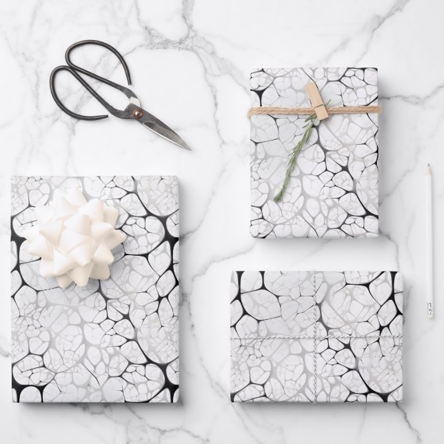 Black, White & Grey Abstract Network Wrapping Paper Sheet (Front)