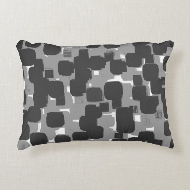 Black White Grey Abstract Pattern Decorative Cushion (Front)