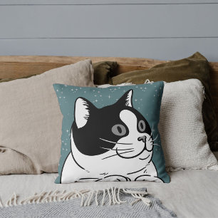 Black White Grey Animal Cat Modern Colourful Blue Cushion