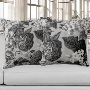 Black & White Grey Botanical Floral Toile No.1 Cushion