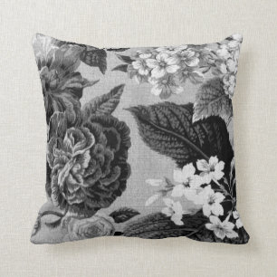 Black & White Grey Botanical Floral Toile No.1 Cushion