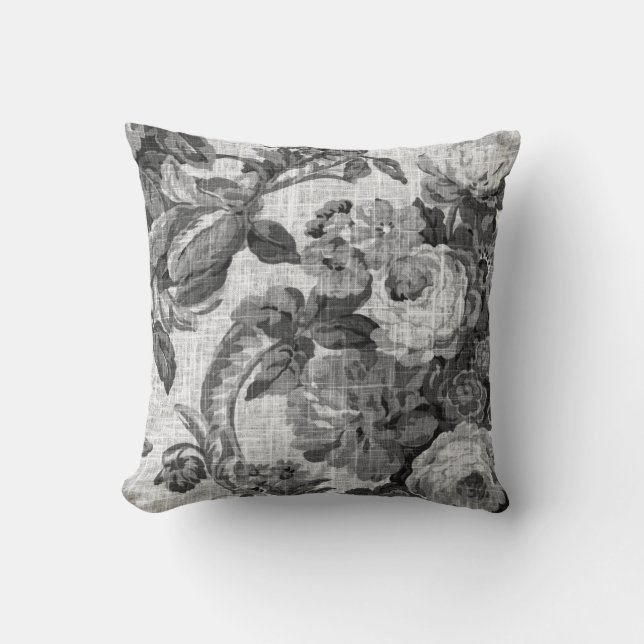 Black & White Grey Botanical Floral Toile No.5 Cushion (Front)