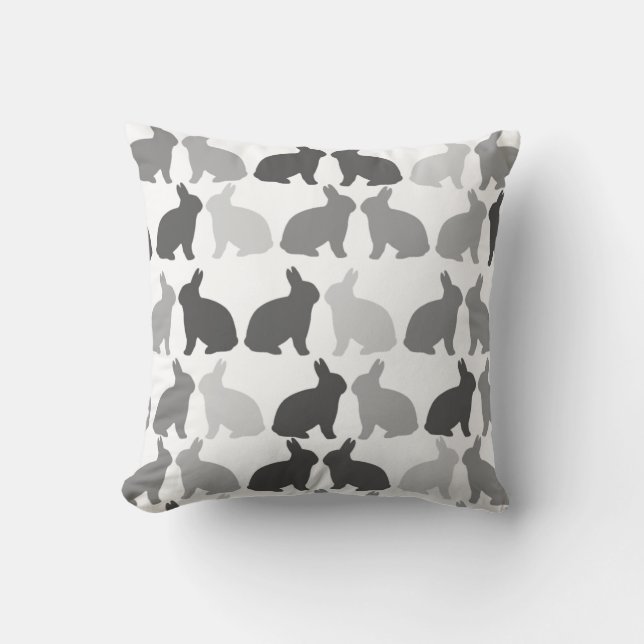 Black White Grey Bunny Easter Spring Rabbit Cushion (Front)