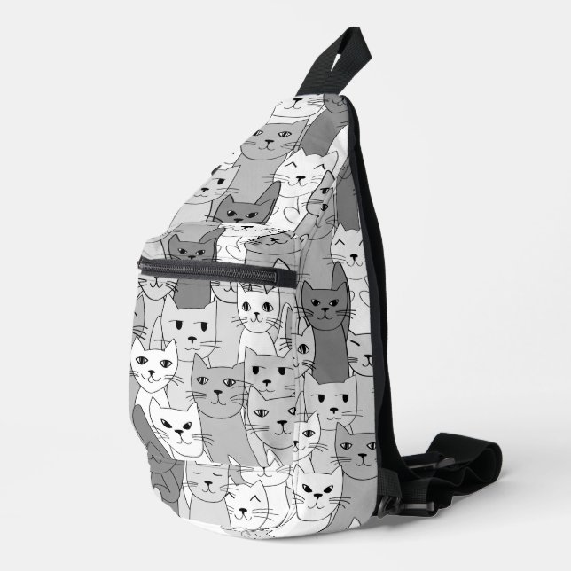 Black White Grey Cats Design Sling Bag (Right Corner)