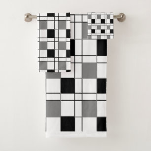 Black White Grey Chequered Bath Towel Set