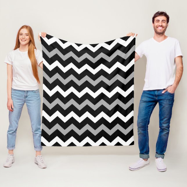 Black White & Grey Chevron Print Pattern Fleece Blanket (In Situ)