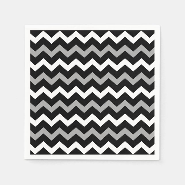 Black White & Grey Chevron Print Pattern Napkin (Front)