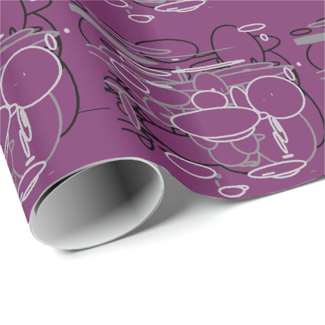 Black White Grey Circles, Purple Background, Art Wrapping Paper (Roll Corner)