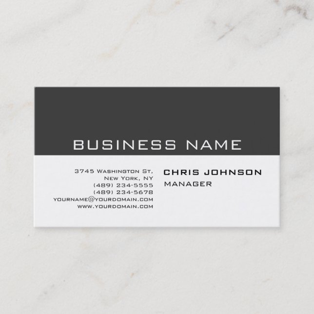 Black & White Grey Clear Manager Business Card (Front)