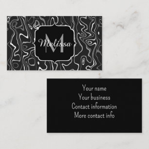 Black white grey damascus abstract swirls Monogram Business Card