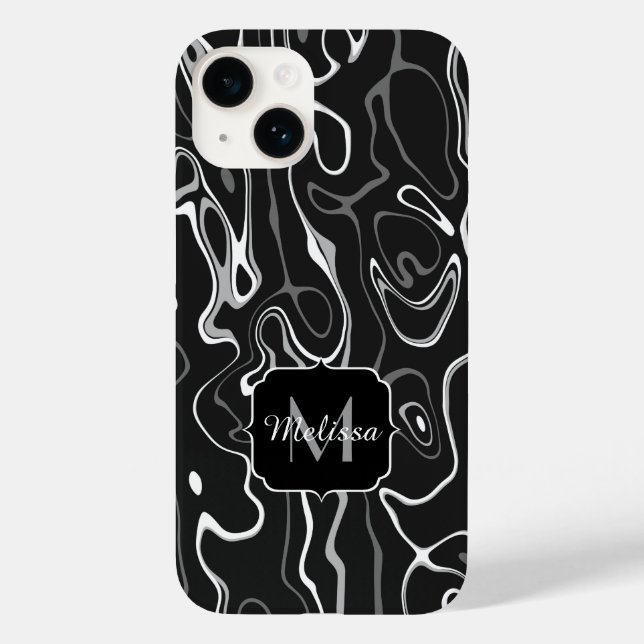 Black white grey damascus abstract swirls Monogram Case-Mate iPhone Case (Back)