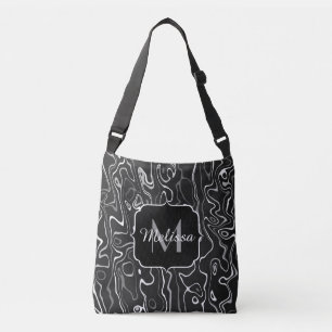 Black white grey damascus abstract swirls Monogram Crossbody Bag