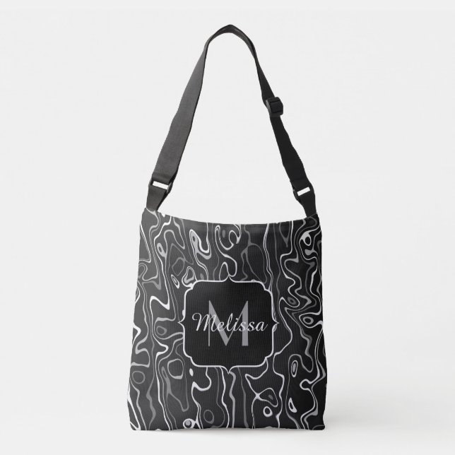 Black white grey damascus abstract swirls Monogram Crossbody Bag (Front)