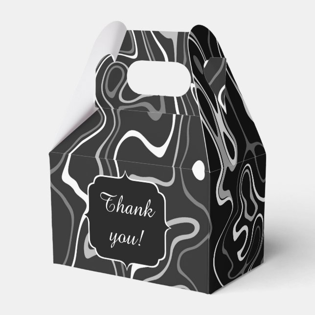 Black white grey damascus abstract swirls Monogram Favour Box (Back Side)