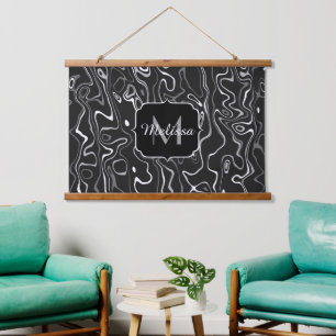 Black white grey damascus abstract swirls Monogram Hanging Tapestry