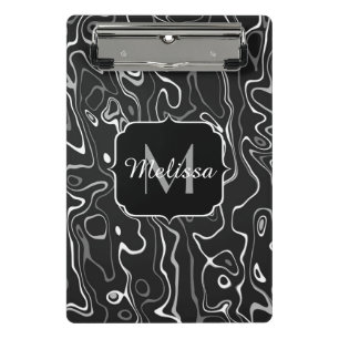 Black white grey damascus abstract swirls Monogram Mini Clipboard