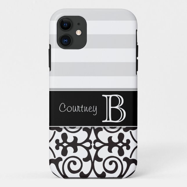 Black White Grey Damask Monogram iPhone 5 Case-Mate iPhone Case (Back)