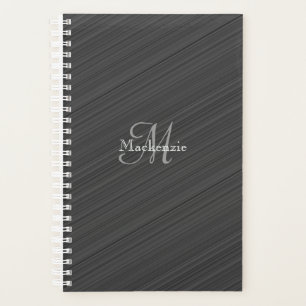 Black White Grey Diagonal Stripes Custom Monogram Planner
